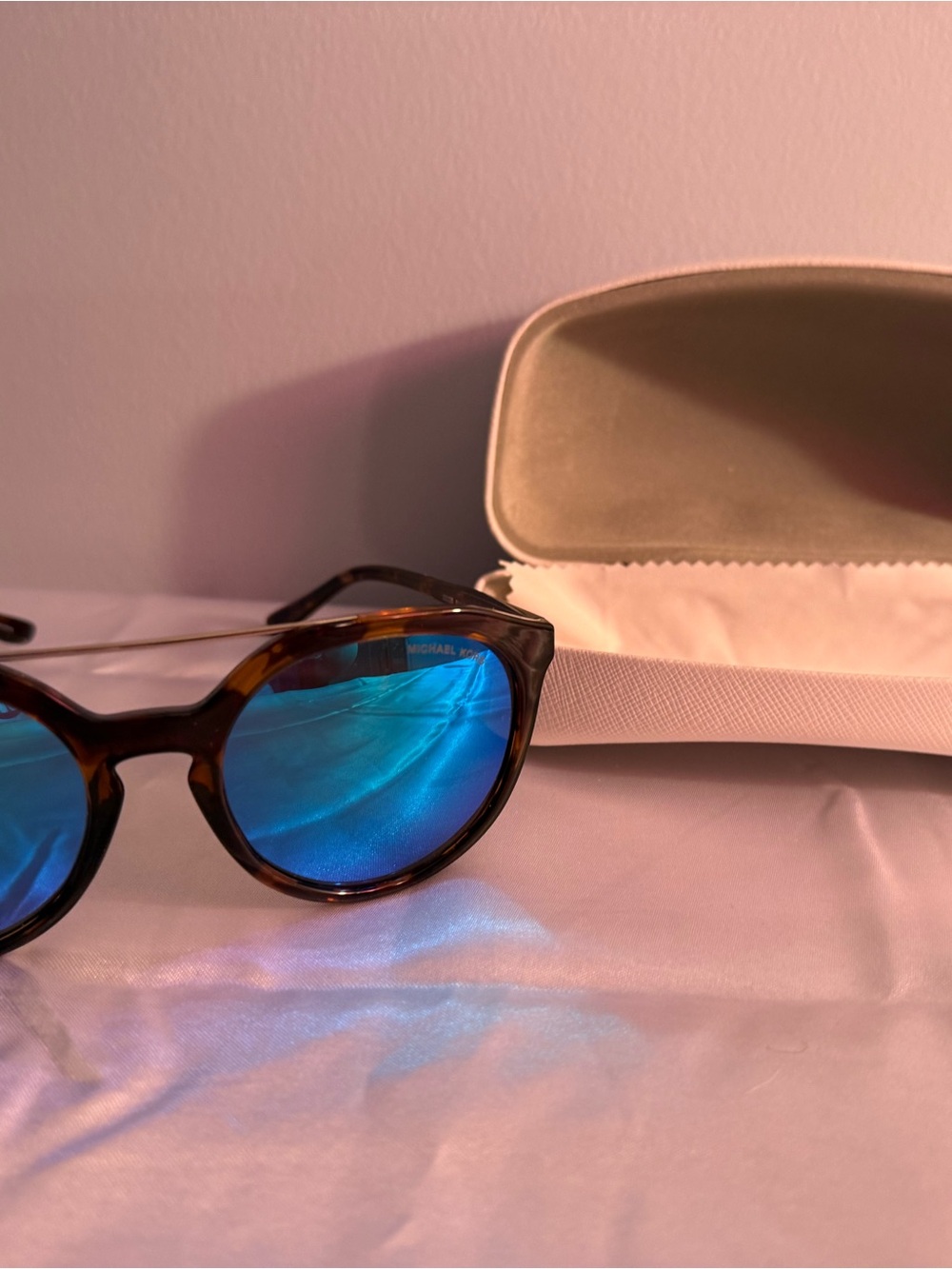 Michael Kors Tortoiseshell Sunglasses with Blue Mirrored Lenses